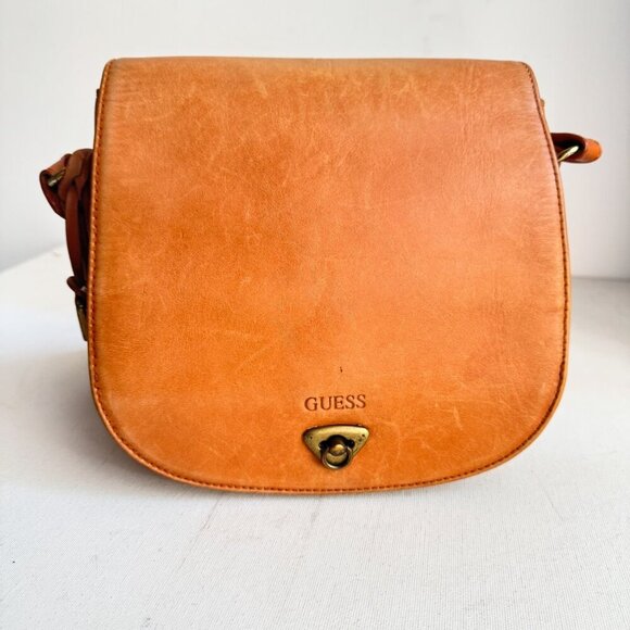 Vintage y2k Guess Brown Leather Saddle Bag - Picture 2 of 9